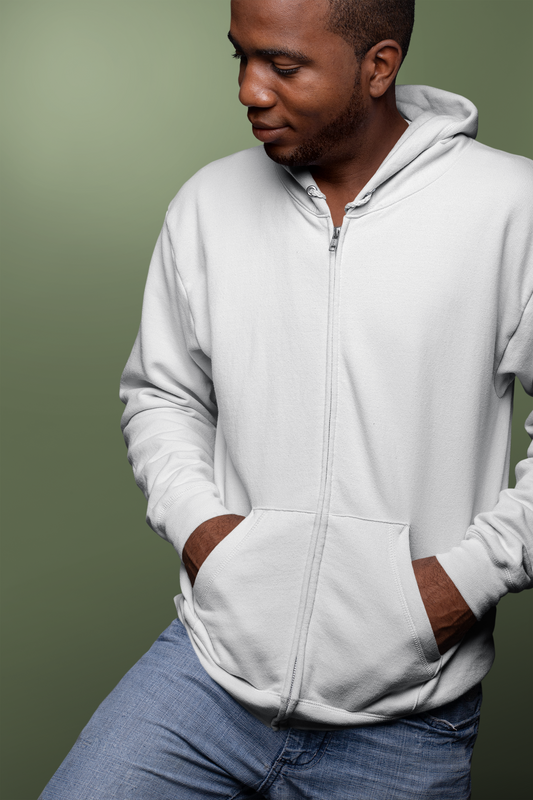 Customised Fleece Zipper Hoodie | White