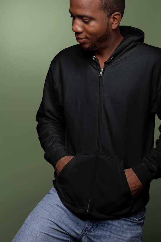 Customised Fleece Zipper Hoodie | Black